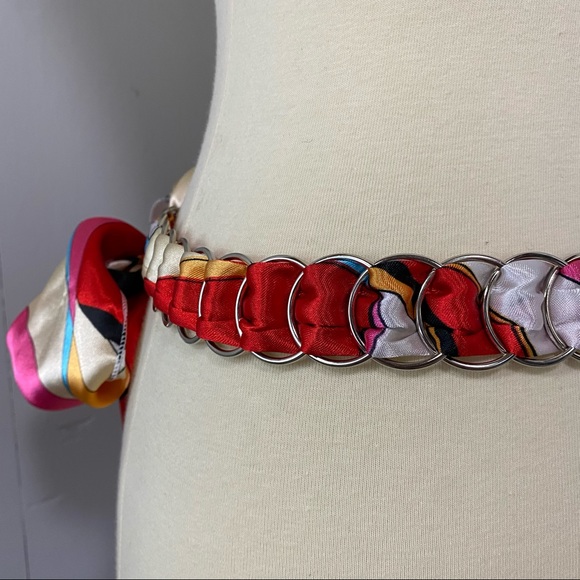Silky Scarf Tie Belt with Metal Rings - Multicolor - Picture 4 of 11